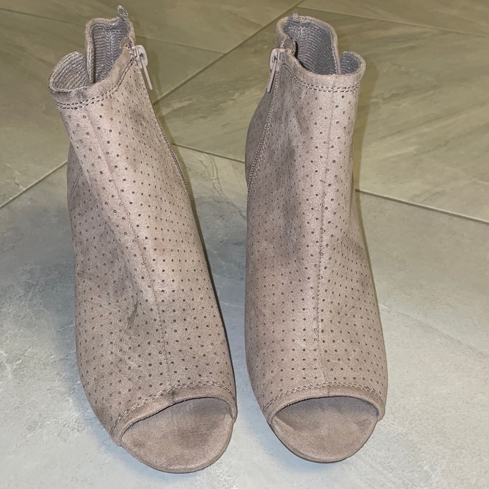 Taupe peep toe booties